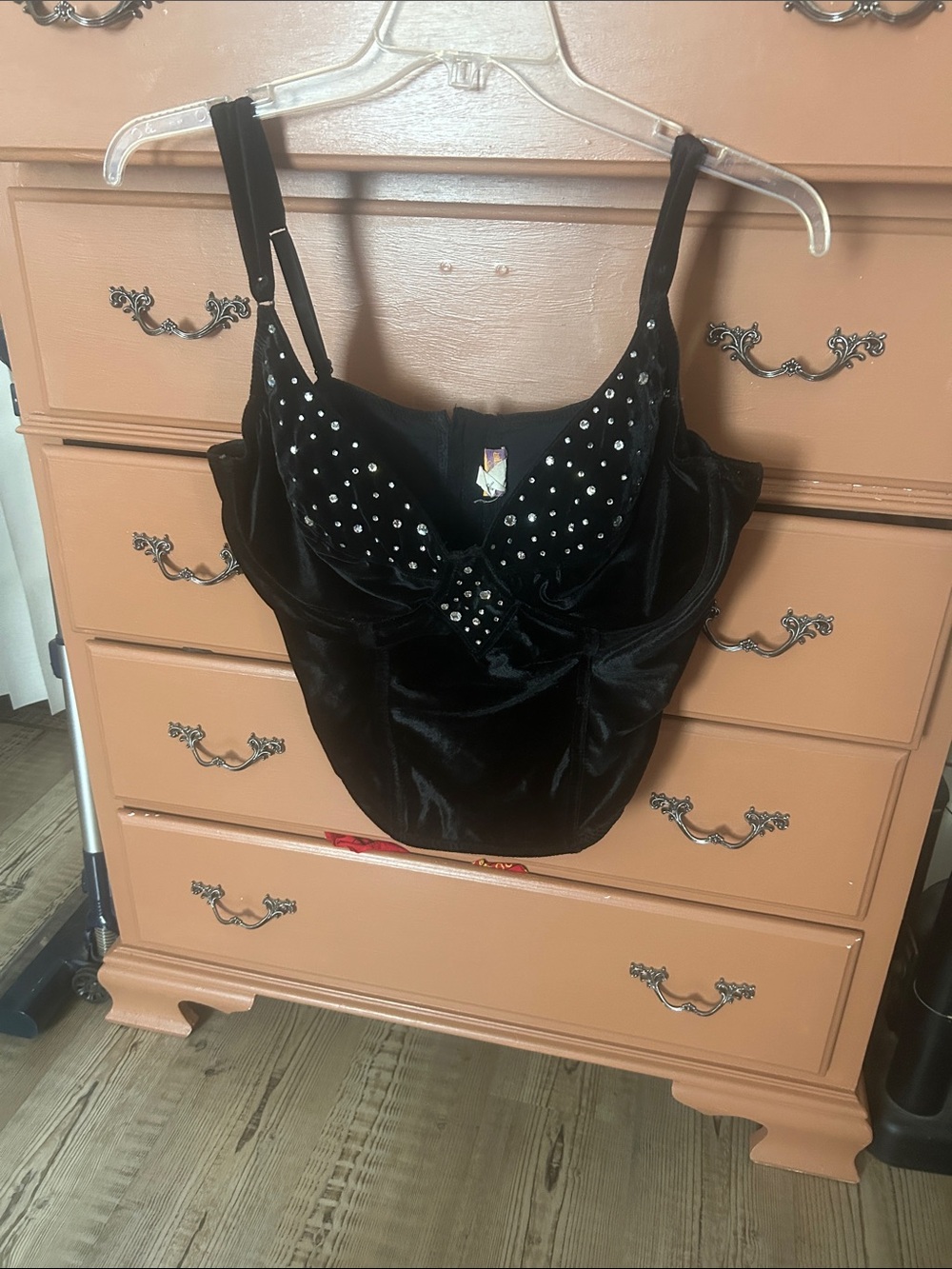 Studded Black Velvet Bustier Camisole